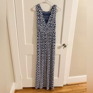 Macbeth Collection by Margaret Josephs Navy & White Geometric Maxi Dress